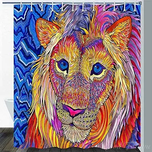 

Lion Movie Africa Tropical Wildlife King Of The Jungle Geometric Lines Colorful Neon Rainbow Art Abstract Shower Curtain