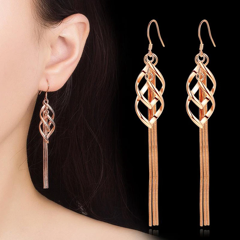 Wholesale 12 Pairs Korean Double Long Tassel Drop Earrings Twist Female