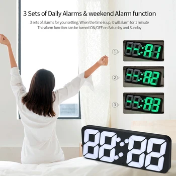 

3D Wireless Digital Alarm Clock USB LED Alarm Clock Thermometer Sound Control 115 Colors 3 Level Brightness Wall/Desktop Clock