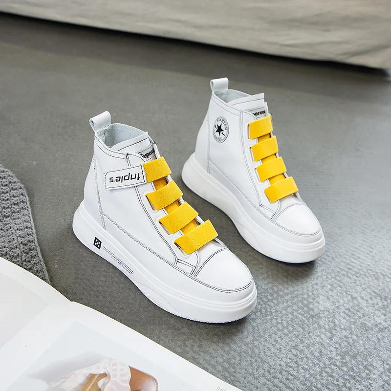 

Genuine Leather High Shoes Women's 2019 New Style Elevator WOMEN'S Shoes Versatile Autumn White Shoes Breathable Fashion