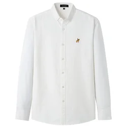 Chemises Oxford à manches longues pour hommes, 100% coton, décontractées, épaisses, coupe régulière, Logo de cheval brodé, créateur de mode 