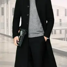 M-4XL, новая мужская одежда, ультра длинный шерстяной Тренч, деловое повседневное пальто размера плюс, выше колена, тонкое шерстяное пальто со стоячим воротником