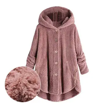 

Plus Size Women Loose Warm Outwear Coat Fluffy Women Winter Top Button Loose fur jacket Reversible plush plus size Outwear