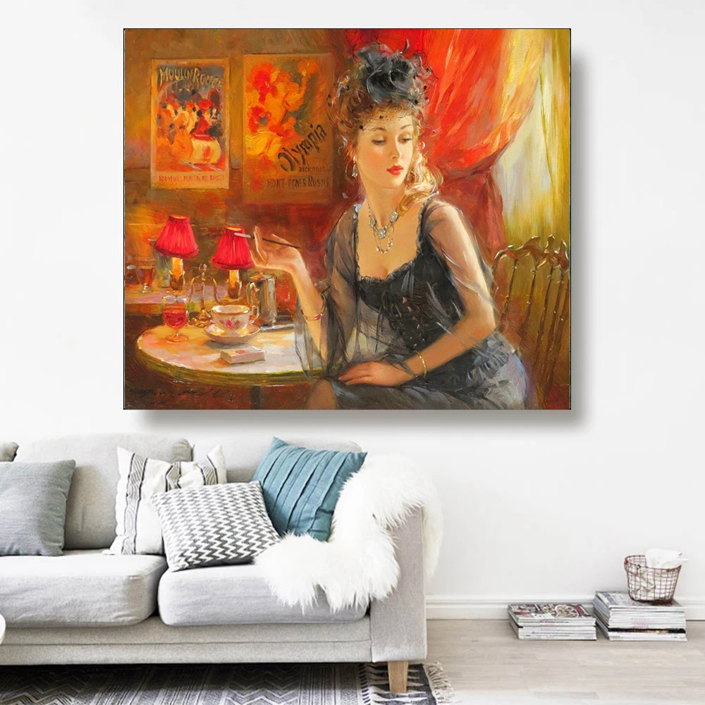 Цитон Холст Картина маслом Константин Razumov Fashionable Модная Леди держит сигарету Poster