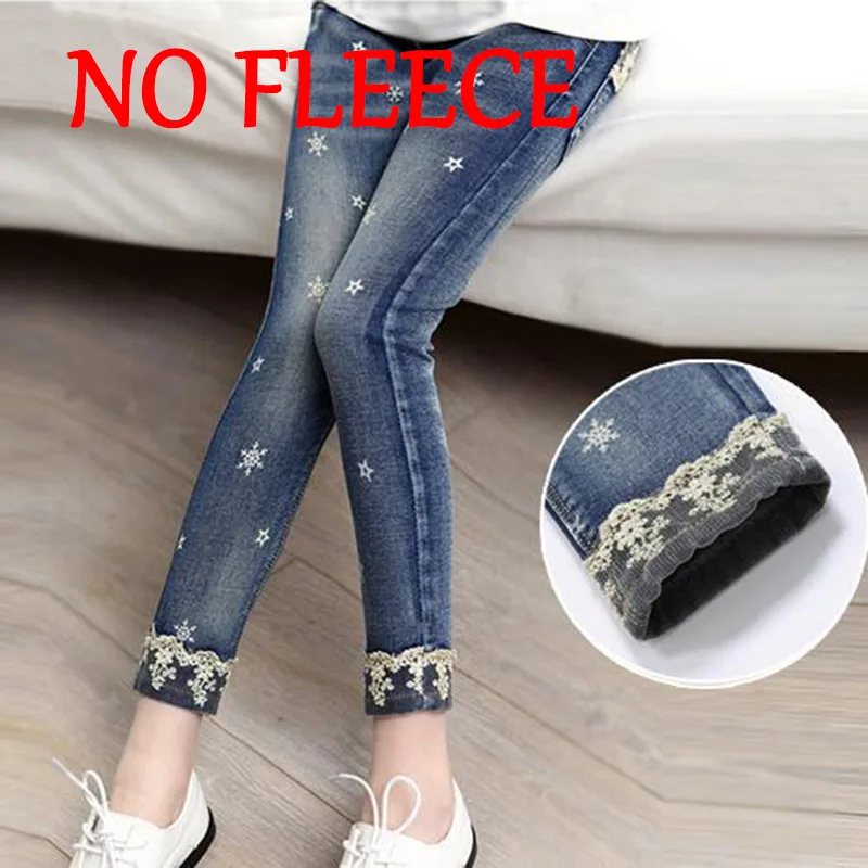 thin 04 Children Fleece Jeans Winter Kids Girl Ripped Jeans Print Chirldren Girl Denim Casual Trousers Teens Thicken Warm Trousers Jeans - Цвет: thin 04