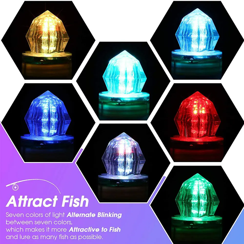 10/20Pcs Waterproof LED Mini ABS Fishing Bait Light Squid Deep Drop Underwater Fish Lure Lamp Lights White Green Colorful Light underwater dock lights