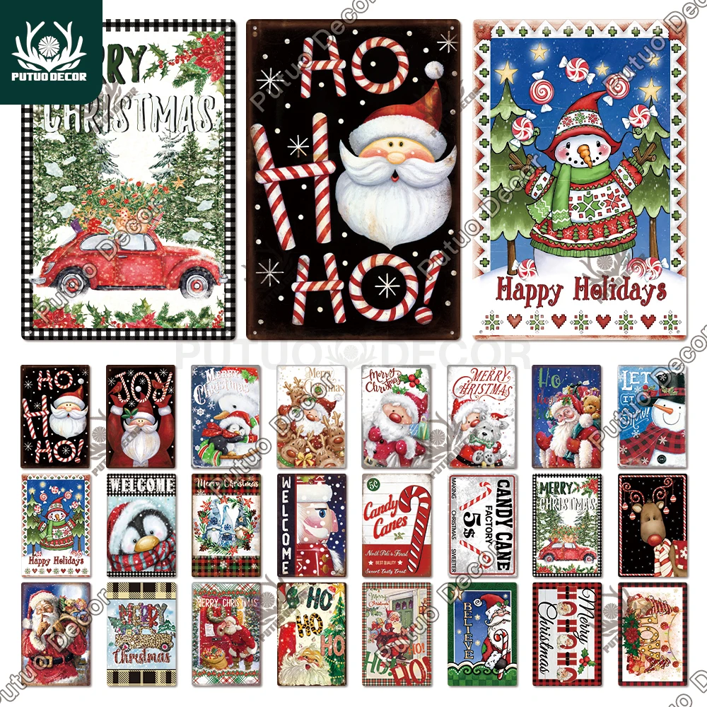 Putuo Decor Christmas Vintage Metal Sign Poster Santa Tin Plaque for Navidad Room Home Wall Noel Decoration | Дом и сад