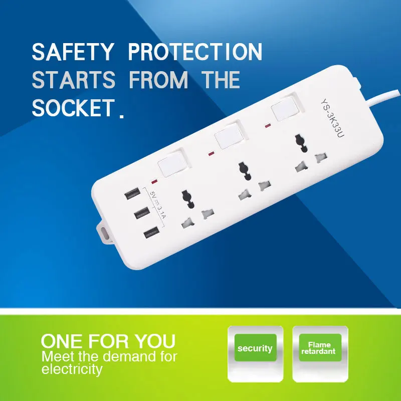 Удлинитель для путешествий с 3 usb-разъемами, консоль, сетевое зарядное устройство 2500 Вт, 2 м, 10А, розетка, тонкая пластина, Электрический дом