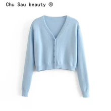 Chu Sau beauty сладкий шик 2 цвета винтажные плотные Короткие топы женские офисные свободные удобные свитера свободные Vestidos De Mode