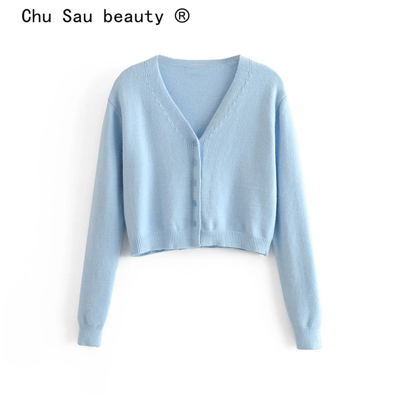 Chu Sau beauty Sweet Chic 2 Colours Vintage Solid Short Tops Women Office Lady Loose Comfortable Sweaters Vestidos De Mode |