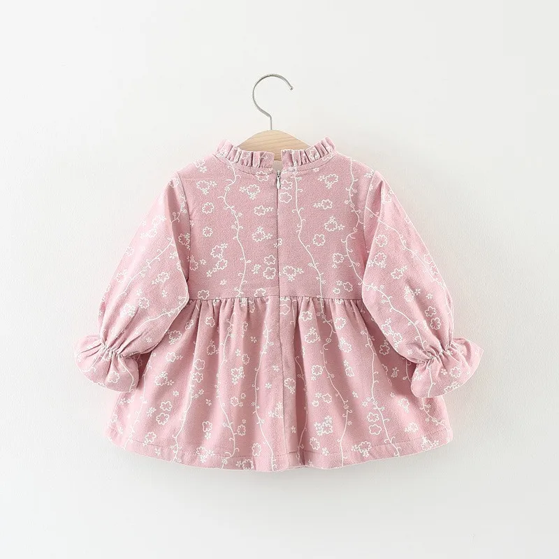 New Cute Bowknot Dress plus velvet Fall Winter Baby Dress Cotton Long Sleeve Baby Mini Knee Dress Fashion Girls Dress