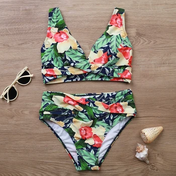 

2020 Sexy Print Floral Bikini Set Female Swimsuit Women Swimwear Push Up Bikinis High Waist Swimming Suits for Bathing Suit biq