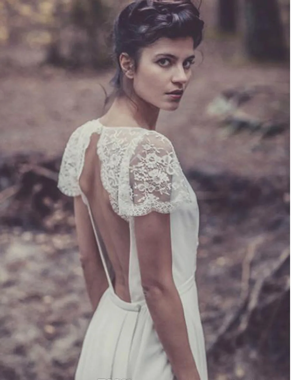 

Custom Laure de Sagazan Bridal Gowns with sleeve lace vintage Sexy backless V Neck Bohemian beach wedding dresses boho 2019