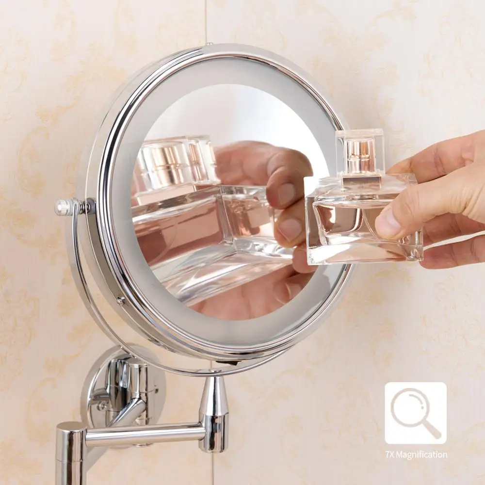 1X 7X Увеличение светодиодный зеркало для макияжа 7.9in регулируемое настенное зеркало для макияжа двойная рука расширение косметическое двойное зеркало для лица