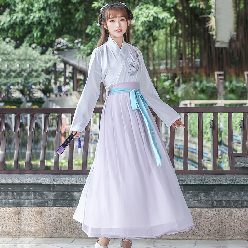 Ханьфу китайское платье Стильное женское элегантное Hanfu Китайская древняя традиционная одежда народные танцевальные костюмы сценическая одежда DN4134