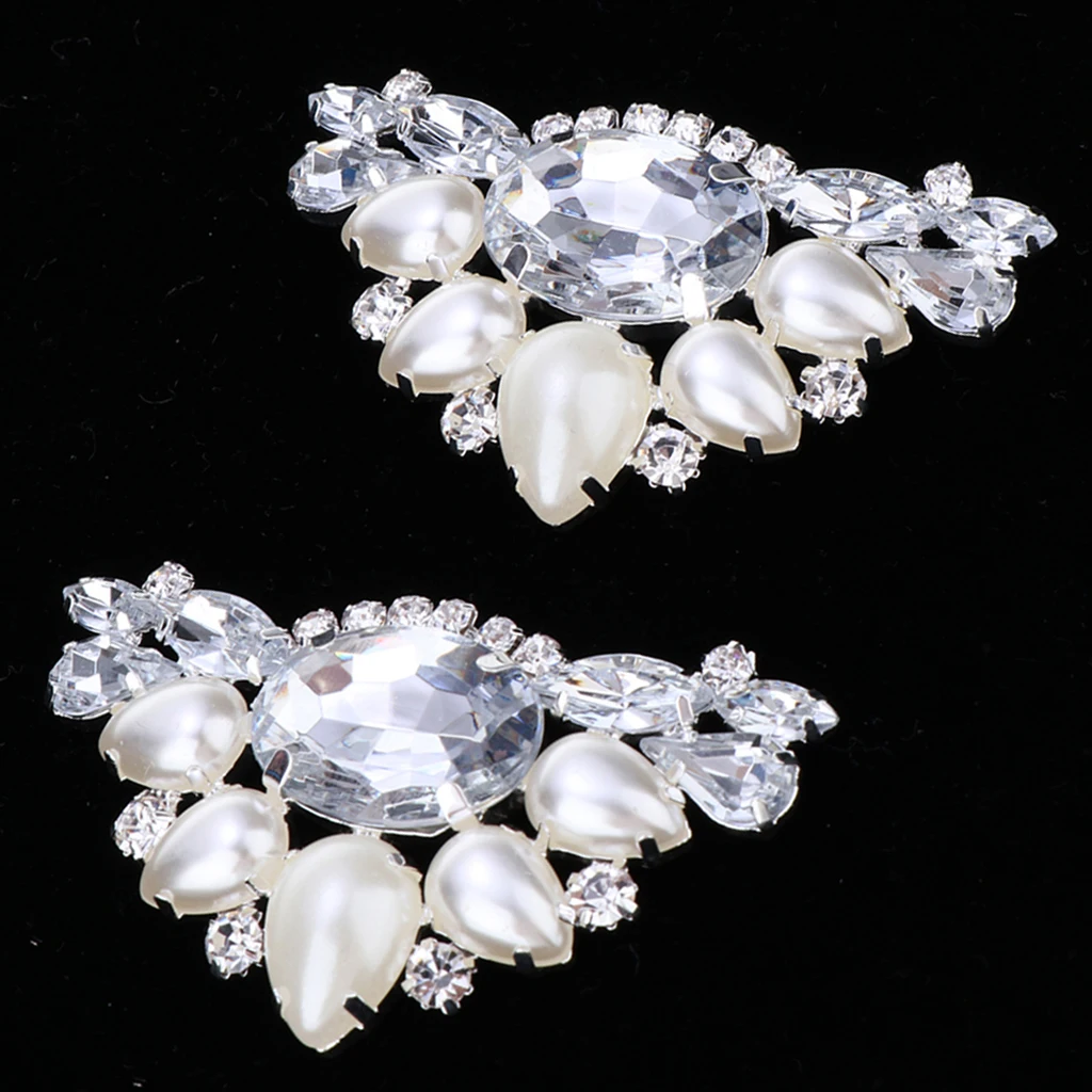 2x  Bridal Wedding Shoes Decorative Diamante Flower High Heel Shoe Clips Charms Decor Faux Pearl Shoe Buckle