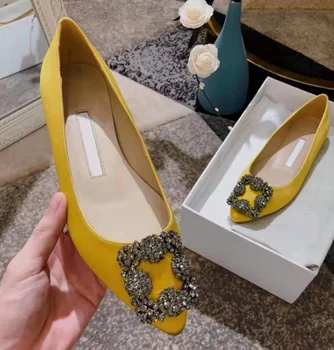 

new women flat shoes M Brand Square buckle drill silk women shoes Light mouth red wedding shoes 34-42 no box