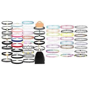 

30 PCS Black Velvet Choker Necklace Set Henna Tattoo Choker Set & 24PCS Necklace Gothic Henna Tattoo Stretch