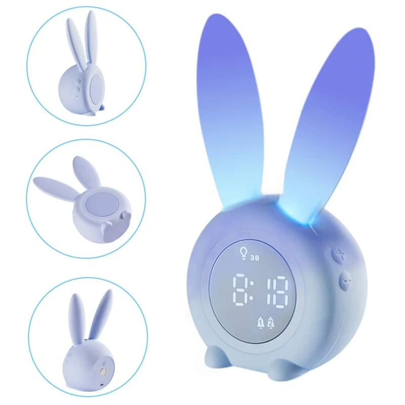 Cartoon Bunny Kids Alarm Clock with 6 Voices Control Sleep Timer Desk Alarm Clock LED Digital