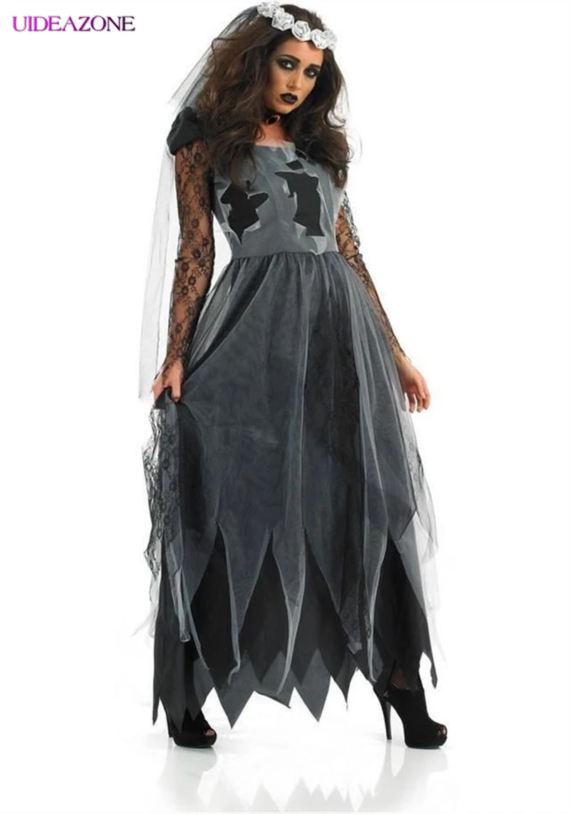 

UIDEAZONE Women Cosplay Clothes Halloween Costume Horror Ghost Dead Corpse Zombie Bride Dress Party Costumes