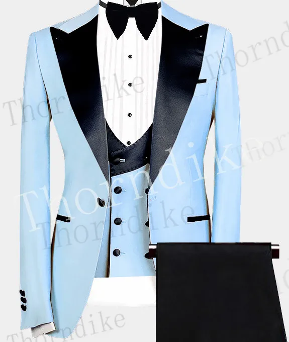 Thorndike Men's Suits 3 Pieces Peaked Lapel Fit Business Regular Prom Tuxedos For Wedding Blazer + Pants + Vest
