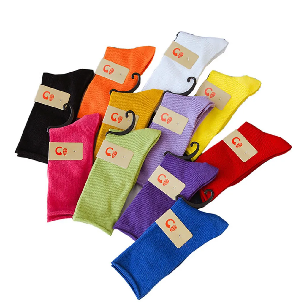 Однотонные женские носки в стиле Харадзюку; Осенние повседневные хлопковые носки; зимние дизайнерские носки без пятки в Корейском стиле; фиолетовые, синие, желтые, розовые; на Рождество