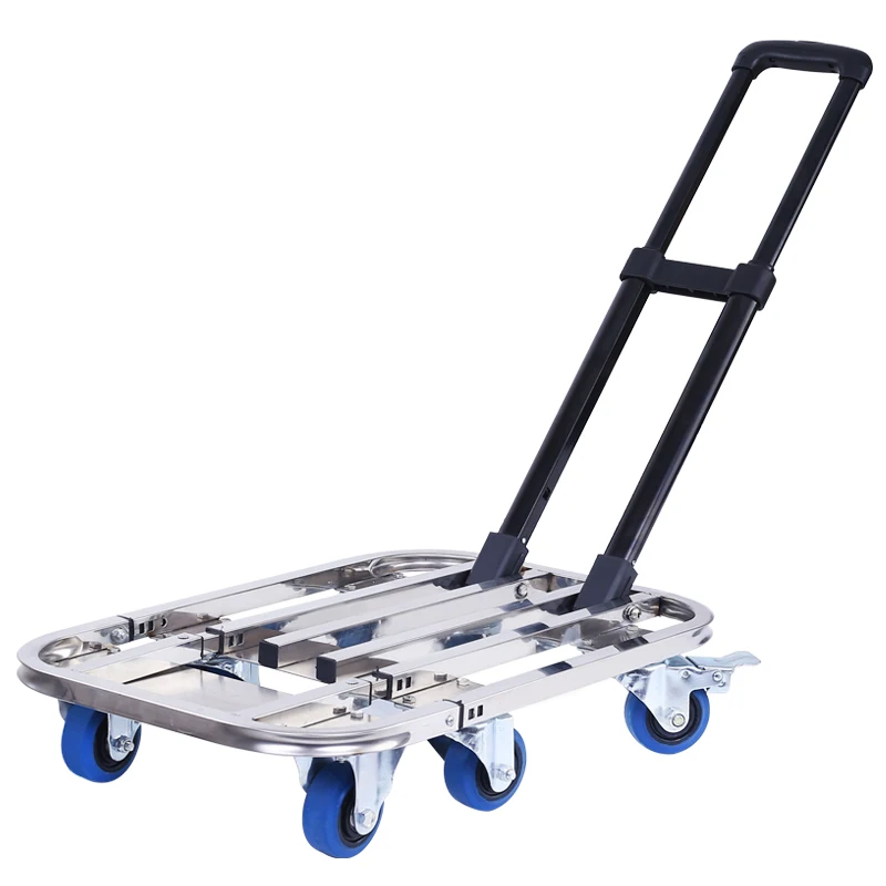  Hand Cart Stainless Steel Portable Shopping Flat Trailer Trolley Car Folding Pull Truck Turtle Car 