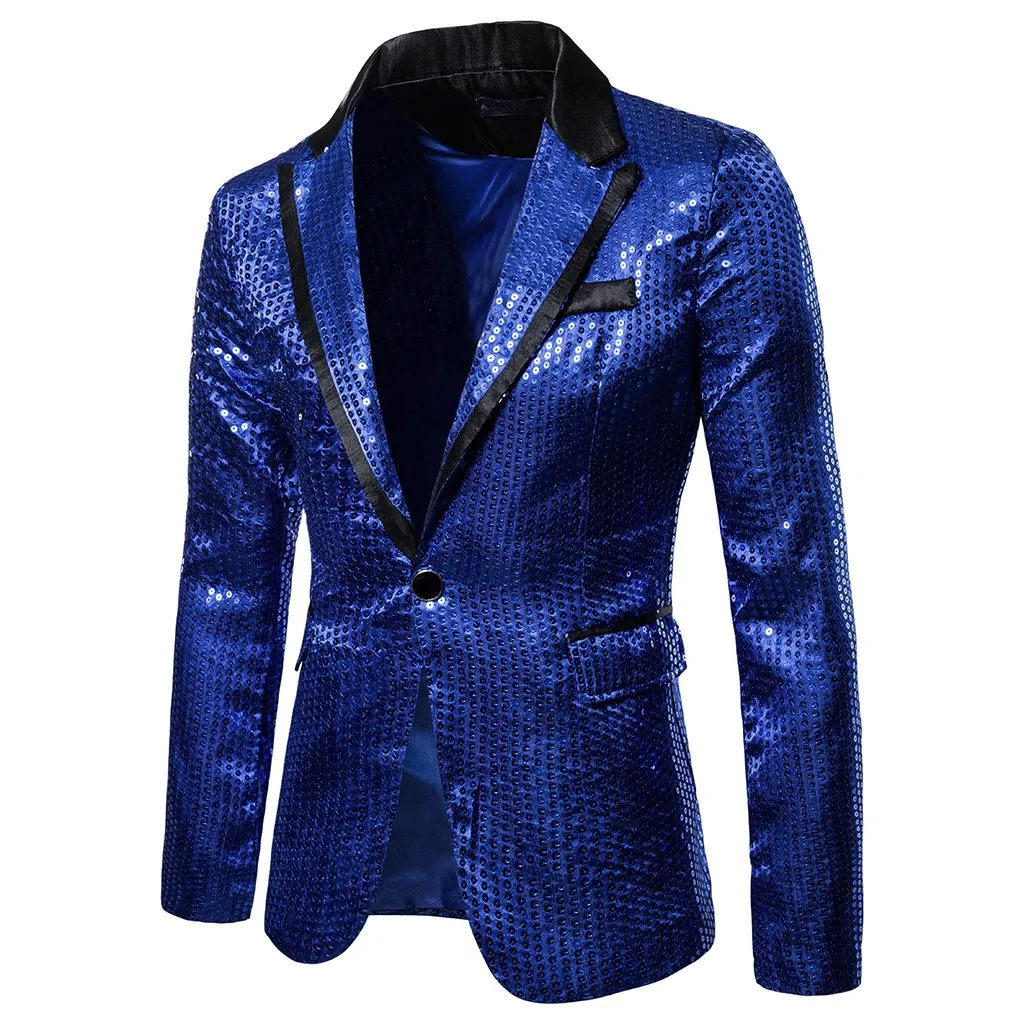 Mens Sequins Patchwork Suit Blazer Jacket Brand New Male Slim DJ Club Stage One Button Blazer Man Formal Wedding Clothes