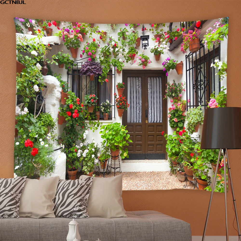 Tapestry Decorations Landscape Street Plants Flowers Scenery