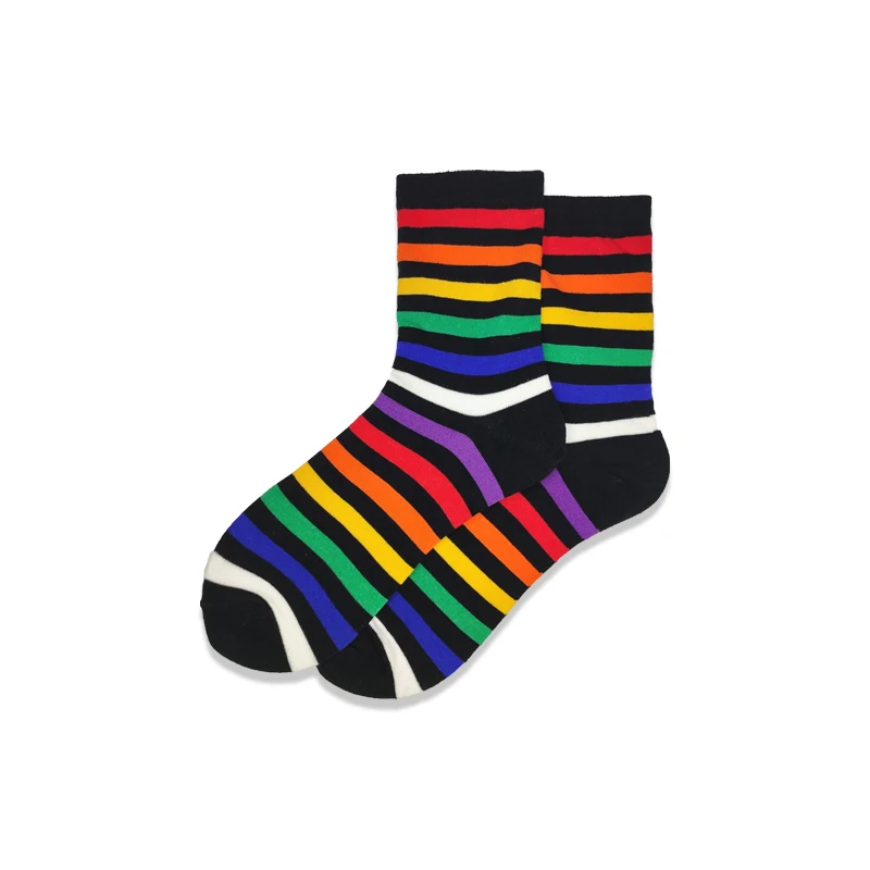 

A pair of socks men's and women's socks rainbow stripes color matching cotton comfortable Korean street fashion funny socks men
