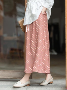 

CYNTHIA 2020 New Spring Women's Dot Skirts Female Vintage Elegant Slim-fit Straight H-line Calf-length Skirts