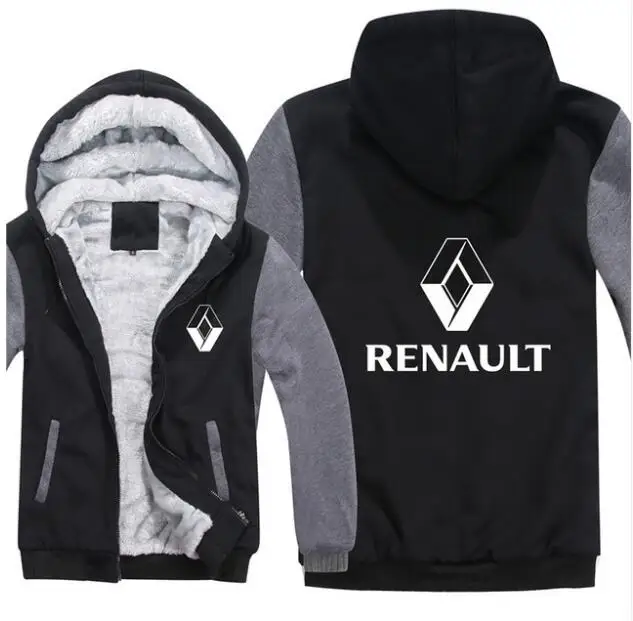 Мужская мода Renault Car Hoodie мотоциклетная Свободная куртка на молнии с капюшоном спортивная куртка Renault с длинным рукавом плотное пальто - Цвет: Темно-серый