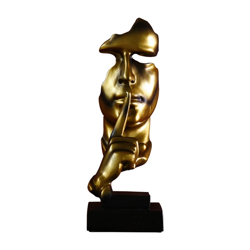 

Nordic Resin Silence Mask Statue Abstract Sculpture Silence is Gold Statuettes Mask Sculpture for Office 30cm Vintage Home Decor