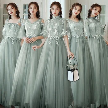 

6 Styles Dresses Elegant Long Prom Dresses Tulle A-line Light Green Prom Dresses For Graduation Sexy V-neck Formal Evening Dress
