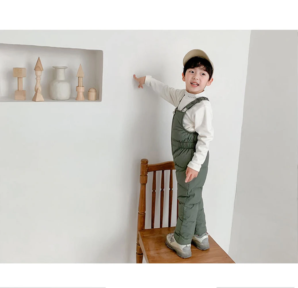 New Winter Baby Girls Boys Down Pants Kid Clothes Thick Children's Bib Trousers Cotton Korean Style Toddler Overalls Jumpsuit