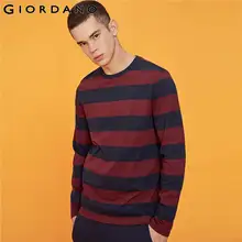 Giordano Мужская футболка в полоску, ребристая футболка с круглым вырезом, Мужская футболка с длинным рукавом, обычная посадка, Camiseta Masculina, повседневные топы 01029800