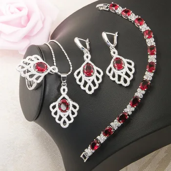 

GZJY Women Cubic Zirconia Jewelry Sets 925 Silver Flower Wedding Ring Earrings Necklace Pendant Bracelet Jewelry for Party Gift