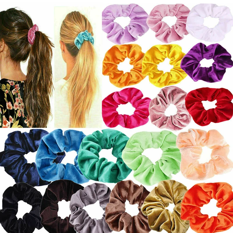

28 Color Soft Cotton Velvet Satin Hair Scrunchie Floral Grip Loop Stretch Hair Band Ponytail Holders Women Hair Accessories