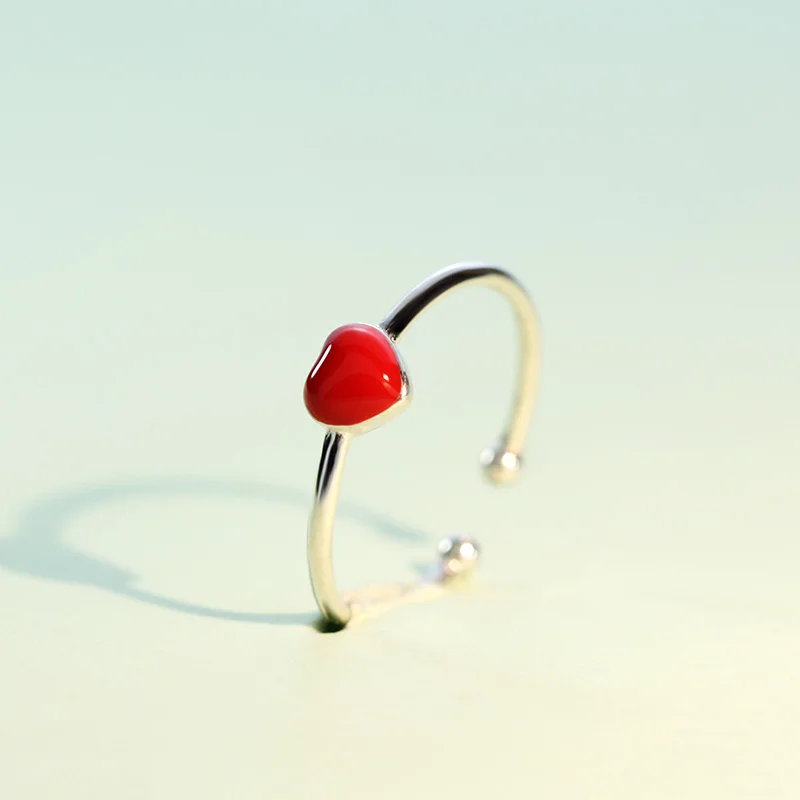 Женское коктейльное кольцо с красным сердцем из серебра 925 пробы|cocktail ring|fashion