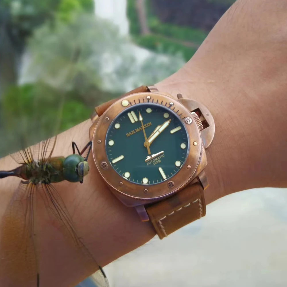 Сан Мартин новые мужские PAM00382 автоматические часы винтажные бронзовые дайвинг наручные часы с сапфировым стеклом 300 м водонепроницаемые мужские часы