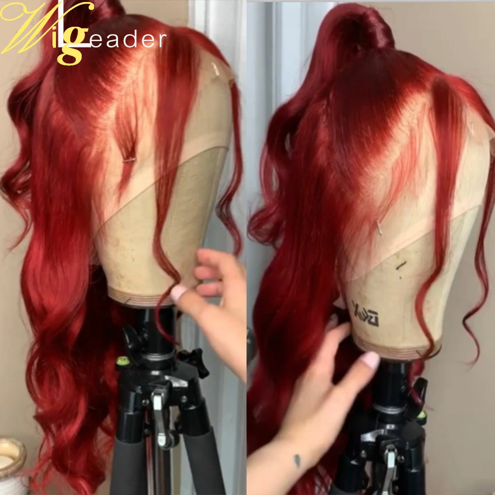 Wigleader Красные Индийские человеческие волосы бесклеевой кружевной парик preprucked 13x6