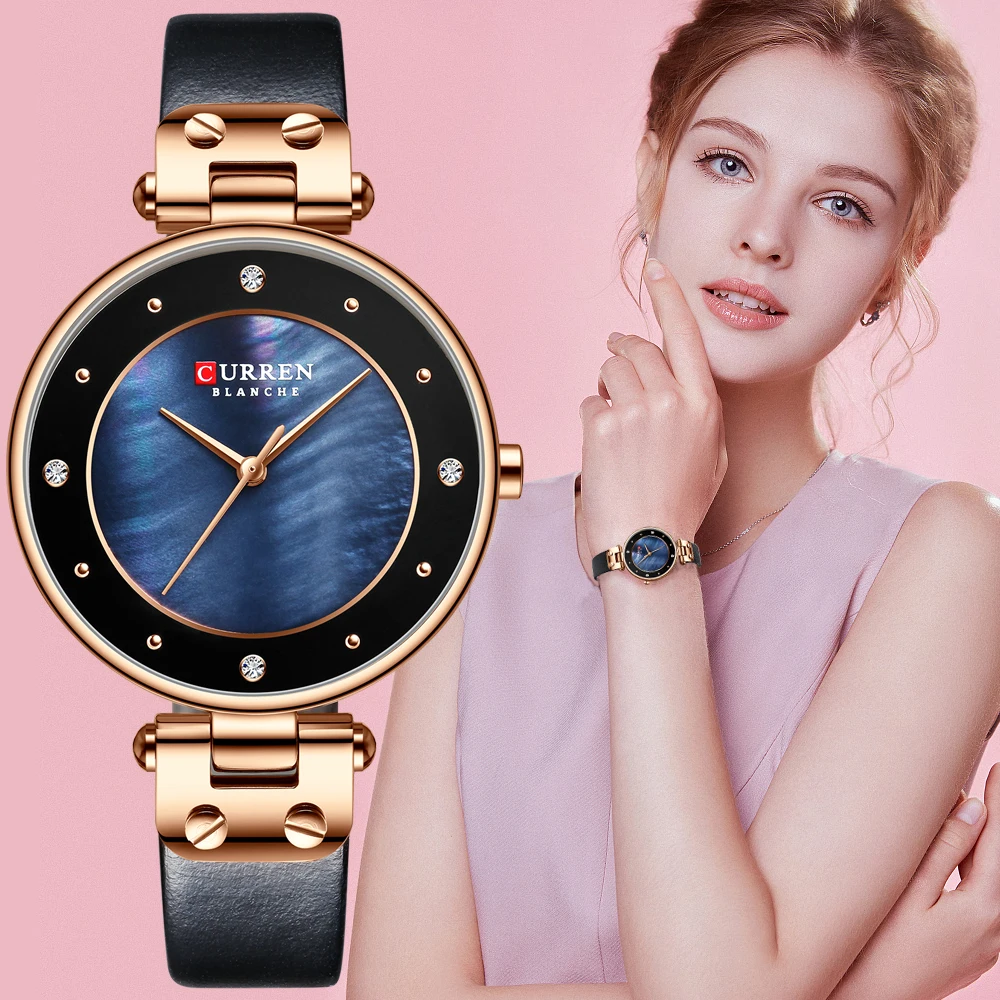 CURREN женские часы Reloj Mujer Топ бренд Роскошный кожаный ремешок наручные для женщин