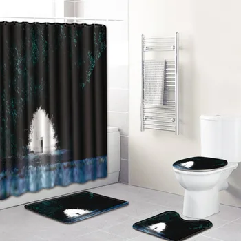 

Beautiful Back Print Shower Curtain 4 Piece Carpet Cover Toilet Cover Bath Mat Pad Set Bathroom Curtain with 12 Hooks