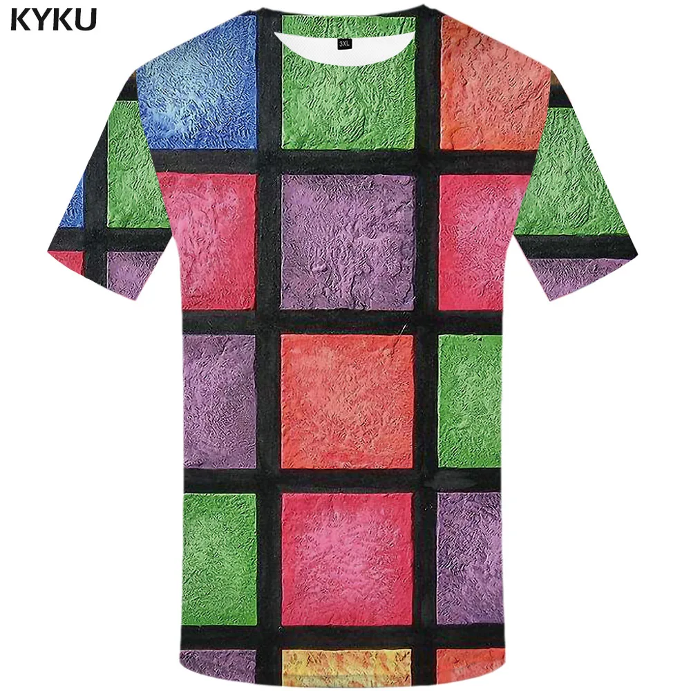

KYKU Brand Rubik'S Cube T shirt Men Tetris Anime Clothes Graffiti T-shirts 3d Geometric Funny T shirts Colorful Tshirt Printed