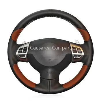 

For Mitsubishi Lancer EX/ ASX car steering wheel cover black brown leather