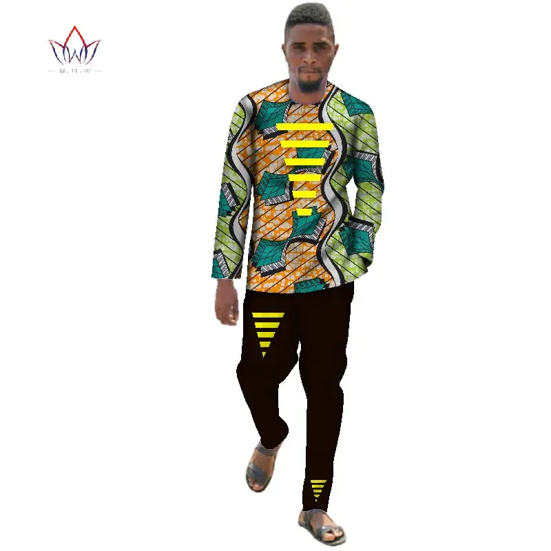 Африканская одежда для мужчин Dashiki наборы мужские рубашки с длинными рукавами и длинные брюки Slim Fit Комплект из двух предметов для мужчин плюс размер 6XL WYN348 - Цвет: 12