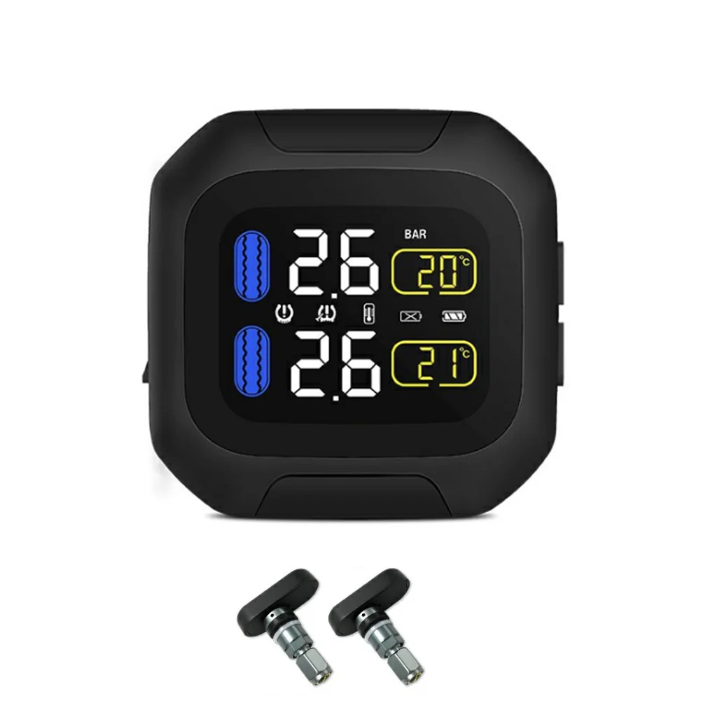 

TPMS Tire Pressure Monitor USB Charging Easy Install Wireless Vehicle Motorcycle Tool Bicycle Waterproof With 2 Sensor Real-time