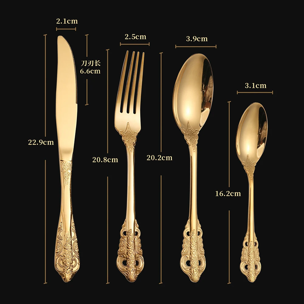 Retro Western Cutlery Dining Knives Fork Spoon Stainless Steel Dinnerware Engrave Relief Soup Dessert Luxury Tableware