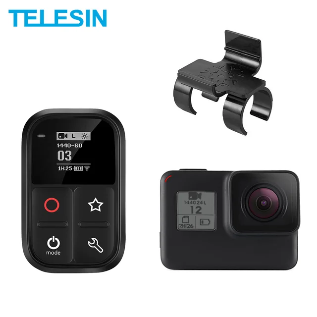 TELESIN 80M Wifi Remote Control Waterproof Self-luminous OLED Set Shortcut Key + Lock Mount For GoPro Max Hero 8 7 6 5 4 Session 1