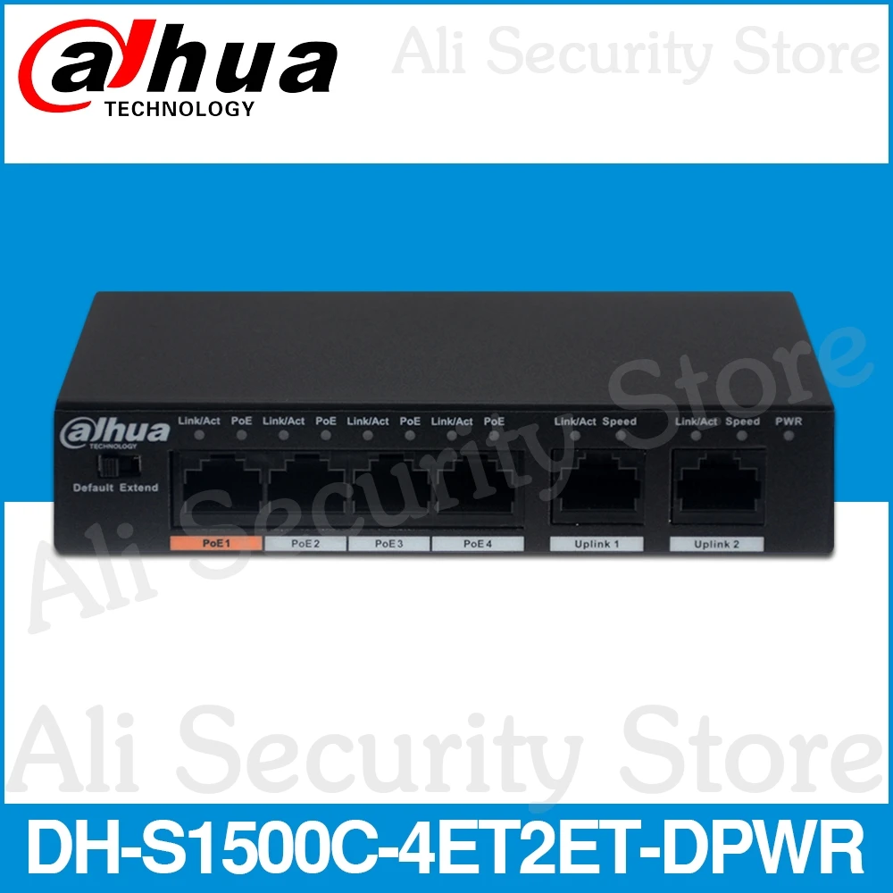 Dahua 4ch PoE Switch DH-S1500C-4ET2ET-DPWR 4CH Ethernet Switch con 250m de potencia de tránsito distancia soporte PoE + y Protocolo Hi-PoE